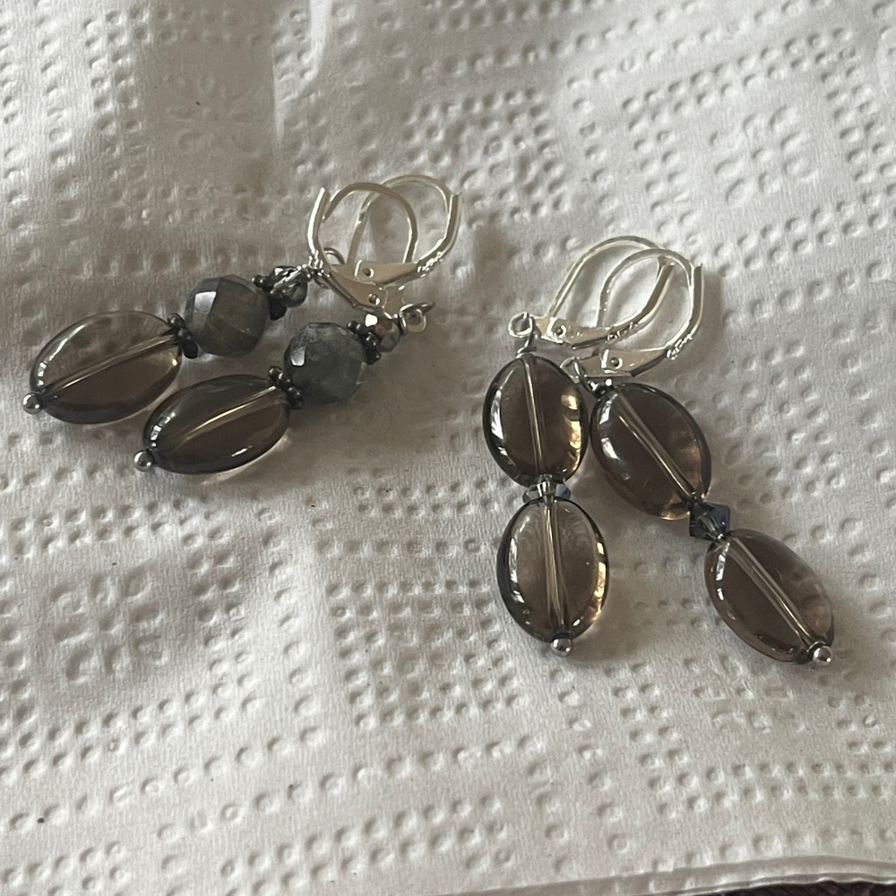 Smoky Quartz & Labradorite & Swarovski Crystal Earrings
